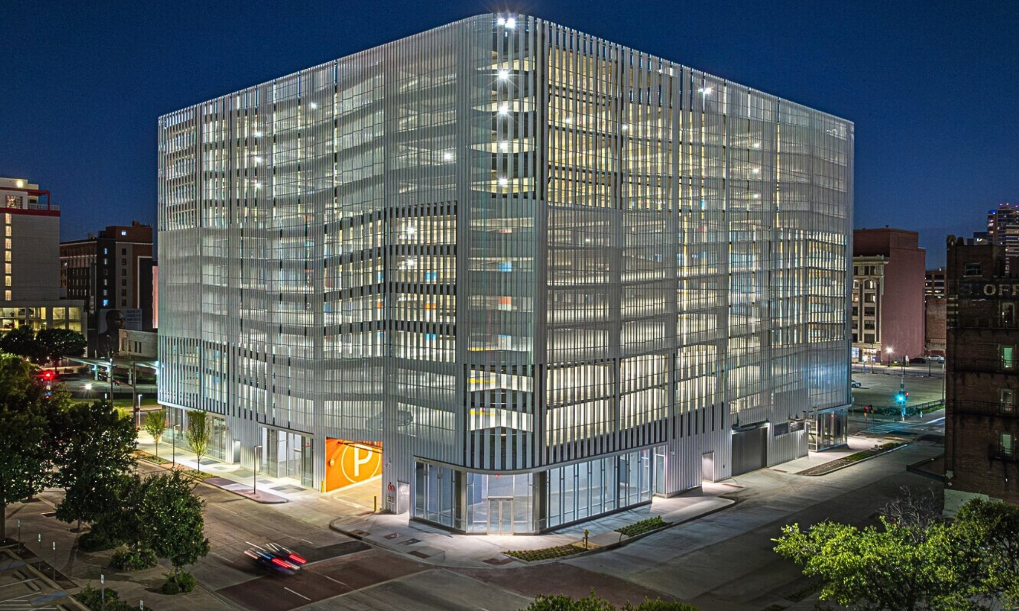 Downtown Dallas Parking Garage at night